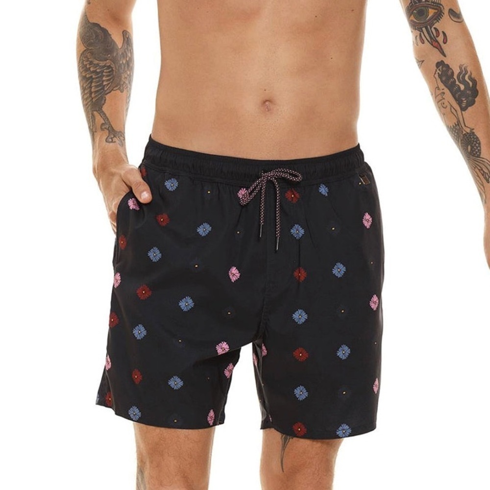 NWT Agua Bendita Diving Into Dreams Joe Embroidered Swim Trunks Black Sz 40